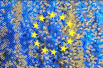 European Union flag made of plastic straws